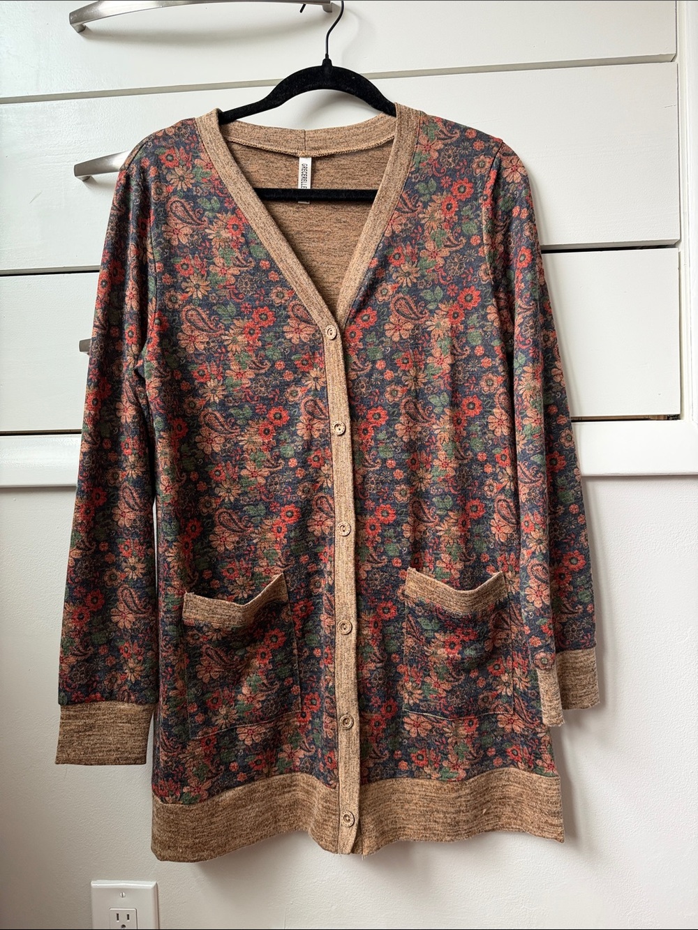 Floral Paisley Long Cardigan - Brown/Multicolor